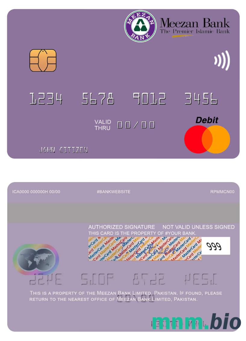 Pakistan Meezan Bank Limited przykład karty mastercard w formacie PSD